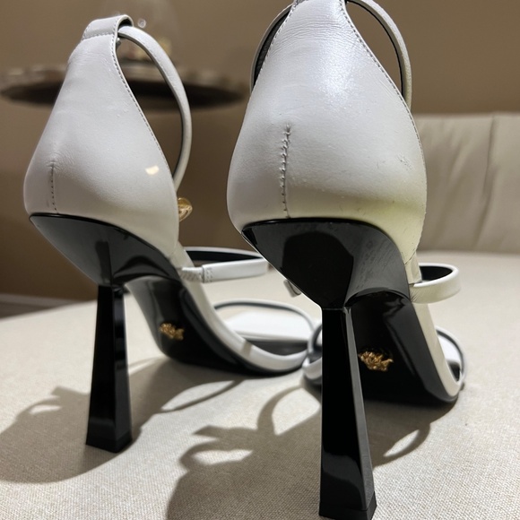 Versace White Safety Pin Heel Sandals - Picture 4 of 6